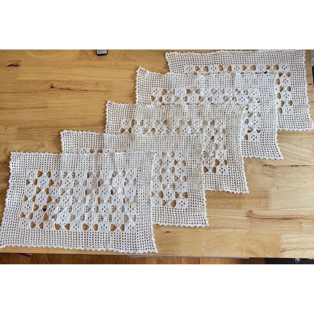 Lot of 5 Vintage Handmade Crochet Placemats 16"x10"‎ Charleston Cottagecore